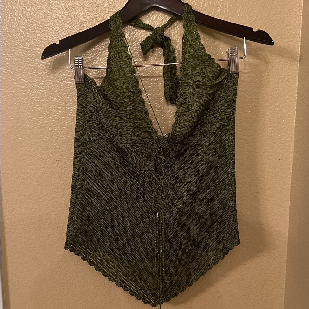 bebe Olive Knit Halter Top